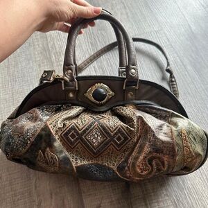 Vintage 90s NAS wide mouth Patchwork Leather Handbag with metallic brown hue